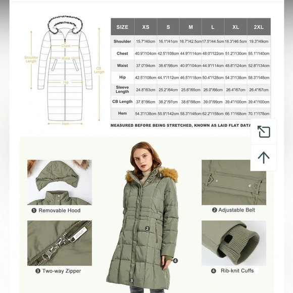 NWT Orolay Long Faux Fur Hooded Down Coat in Armygreen size XS - Picture 11 of 12